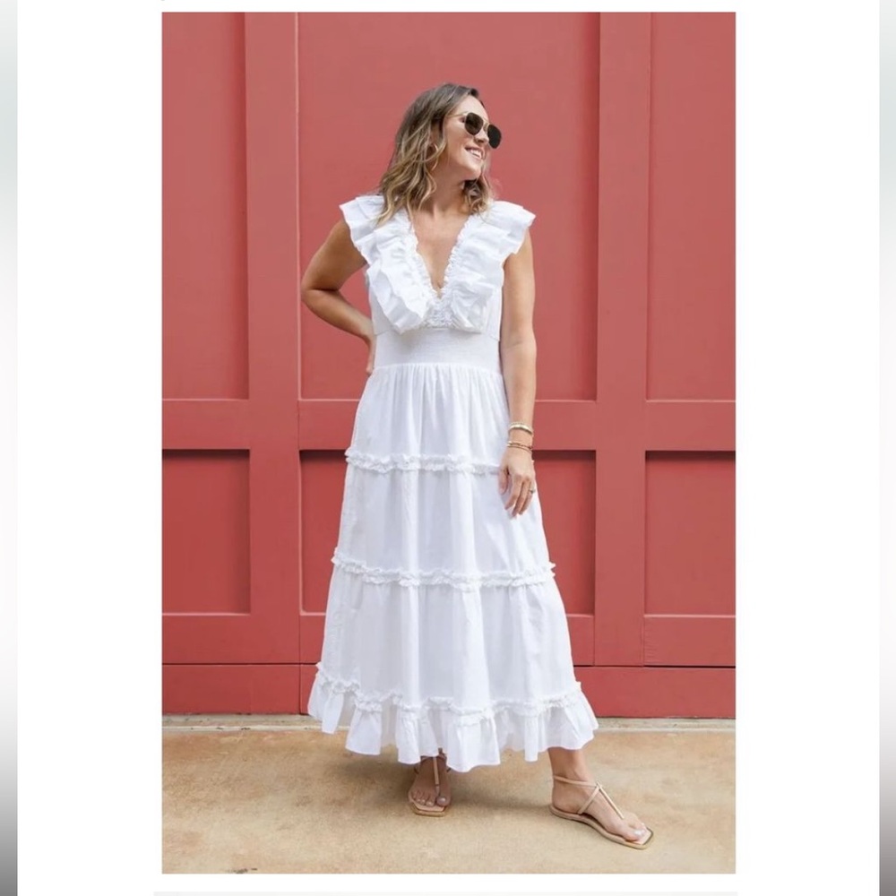 RARE! • ANTHROPOLOGIE • LOVE THE LABEL ‘Azalea’ White Ruffle Tiered Midi Dress - Picture 1 of 16